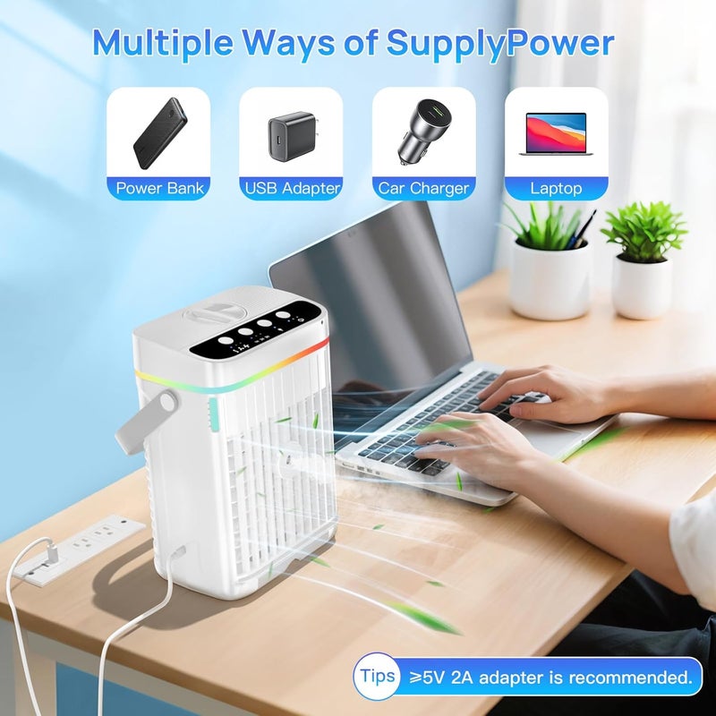AJVV Portable Air Conditioners, 40oz Water Tank, 3 Wind Speed & 3 Cool Mist, 1-3H Timer & 7 LED Light, Personal Air Conditioner Small Mini Air Conditioner Portable Air Cooler for Room/Office - Image 5
